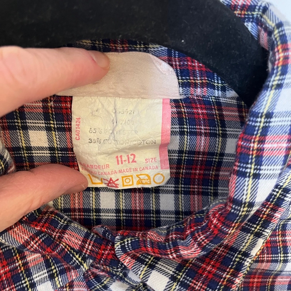 Girls Vintage Plaid Shift Dress Long Sleeves Ruffle Detail Yoke Tie Size 11/12 - Picture 10 of 12